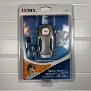 Coby CX73 Pocket Radio AM/FM Belt Clip Earbuds New and Factory Sealed